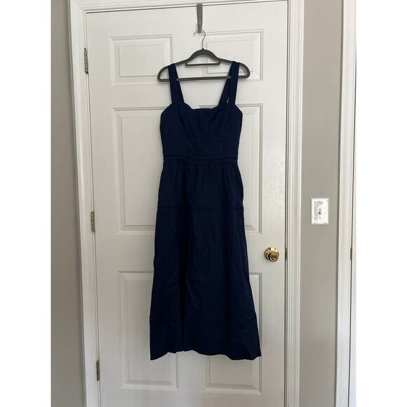 NWT Reformation Everett Linen Midi Dress in Danube (Navy Blue) Size 10 - Picture 2 of 8